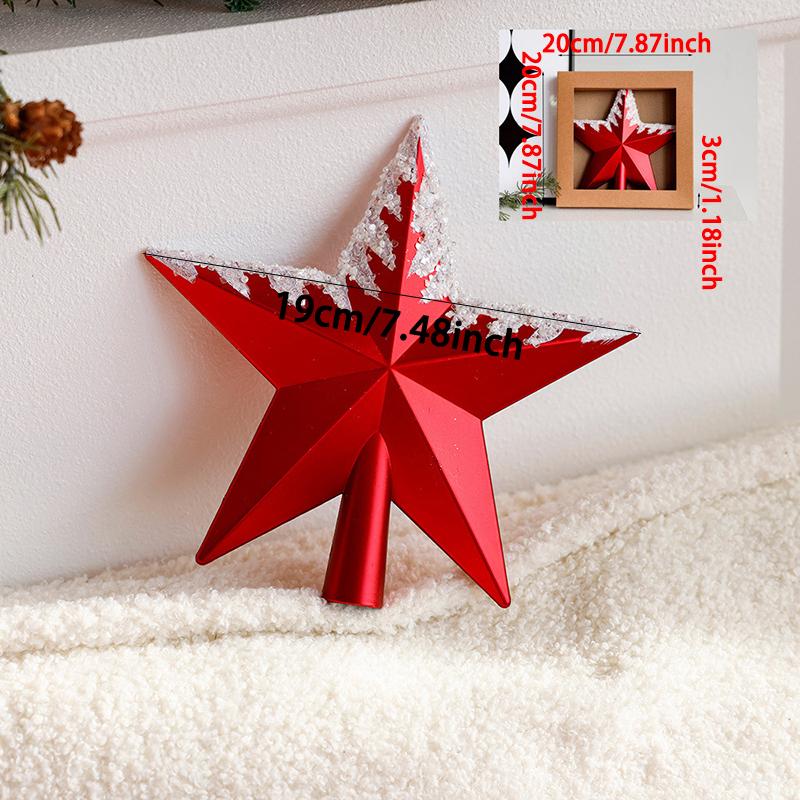 WTEMPO 1 Stück rote Weihnachtsbaumspitze, fünfzackiger Stern, dekoratives Ornament, Vintage, kreative Heim-DIY-Dekoration für Thanksgiving, Weihnachten, Neujahr