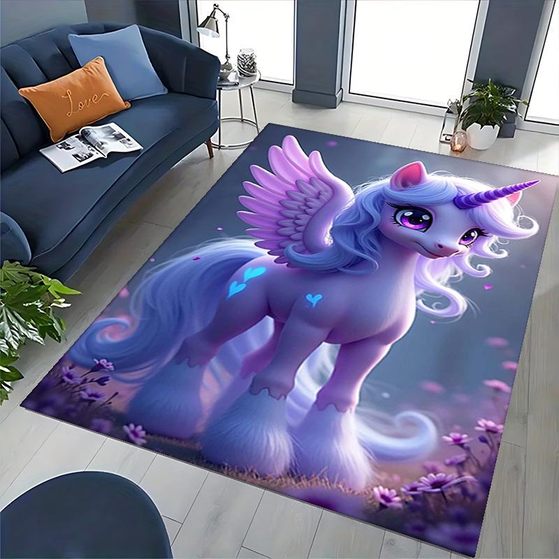 1pc My Little Pony Unicorn with Wings Chair Mat - Anime Cartoon Design, Non-Slip Carpet for Office Chairs, Suitable for All Seasons and Perfect as a G