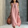 Women Sleeveless Loose Fit Vintage Style Dress Two Pockets Casual Long Maxi Dress Lightweight Summer Dress