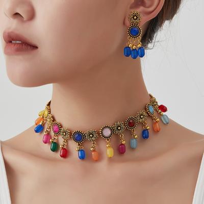 Ensemble collier boucles d'oreilles Bohème Vintage Accessoires de Bijoux Ethniques Transfrontaliers