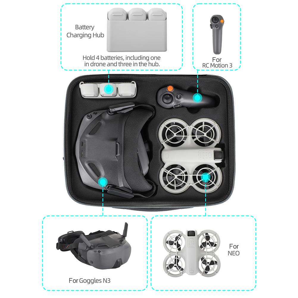 Carrying Case Portable Travel Storage Bag Hard Shoulder Bag Travel Case for DJI Neo Drone Goggles N3 and Batteries