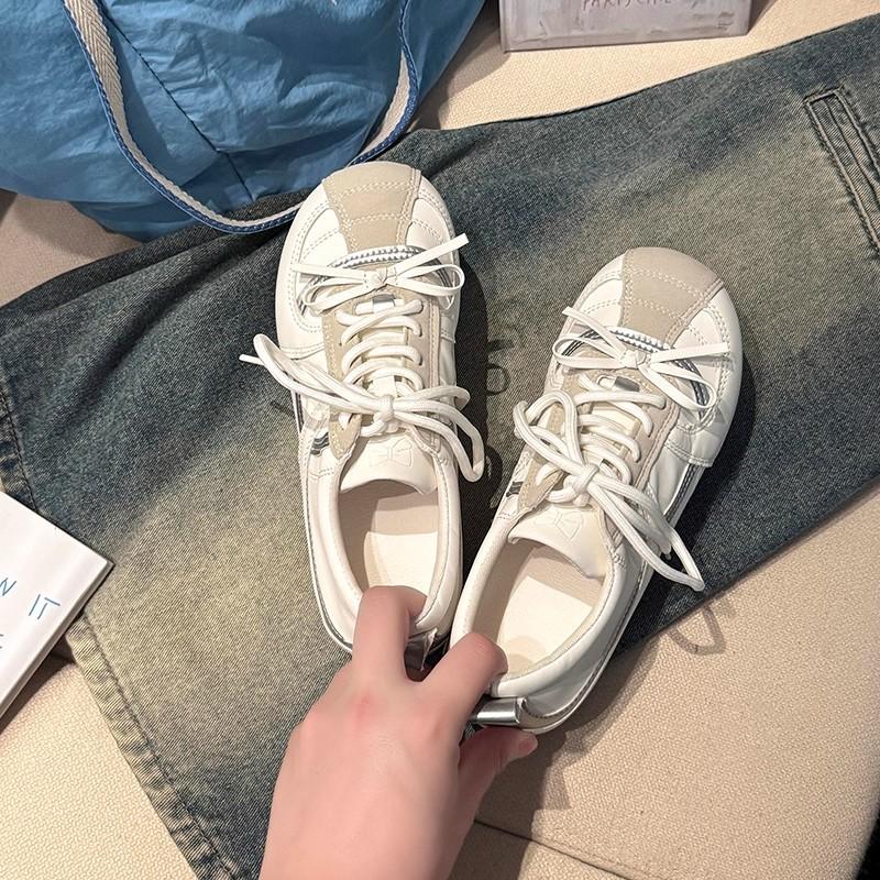 Bow retro sports moral training shoes women's autumn and winter versatile inner height increase sports board shoes ballet style casual trend