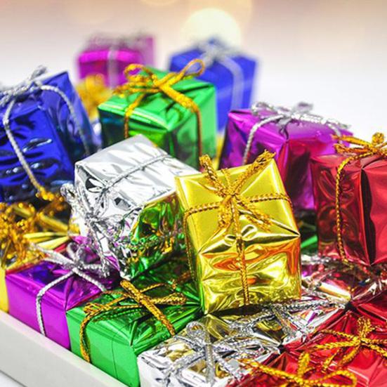 12 Pcs Christmas Shiny Mini Boxes Ornaments Miniature Gift Box Hanging Decorations for Christmas Birthday Wedding Holiday Party Favors