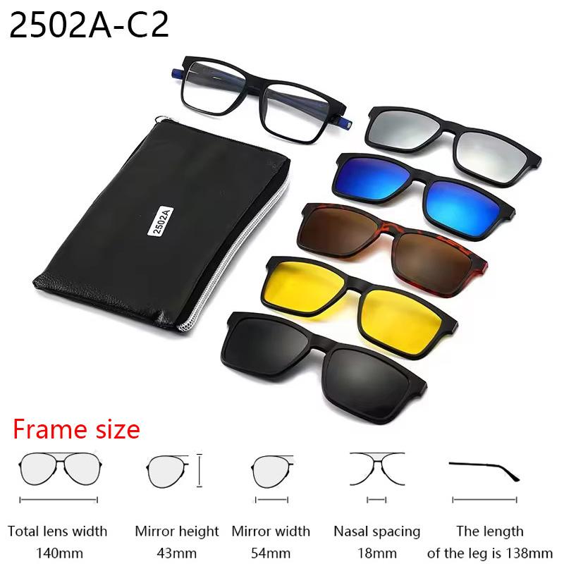 6 In 1 Spectacle Frame With 5 PCS Clip On Black Polarized Sunglasses Magnetic Telescopic Leg Glasses Male Computer Optical