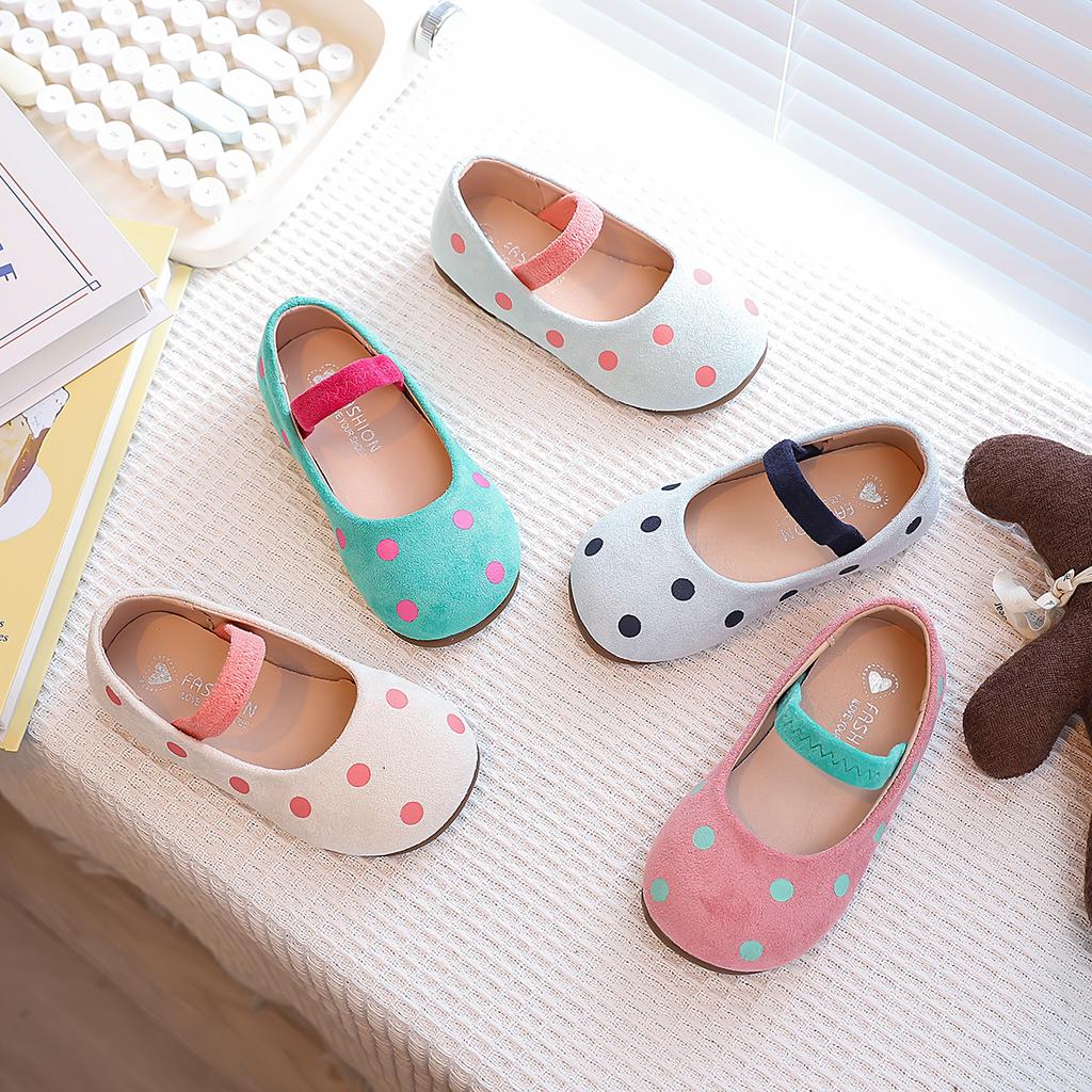 Kids Suede Leather Shoes for Girls 2025 Autumn Non-slip Toddler Ballet Flats with Polka Dot Princess Girls Party Mary Jane Shoes