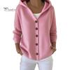 Women Cardigan Women's Hooded Sweater Casual Long Sleeve Button Classic Outerwear Down Knit Hoodie Coat Oversized Fall Simple Design Jacket