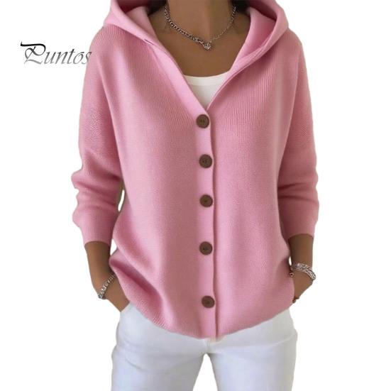 Women Cardigan Women's Hooded Sweater Casual Long Sleeve Button Classic Outerwear Down Knit Hoodie Coat Oversized Fall Simple Design Jacket