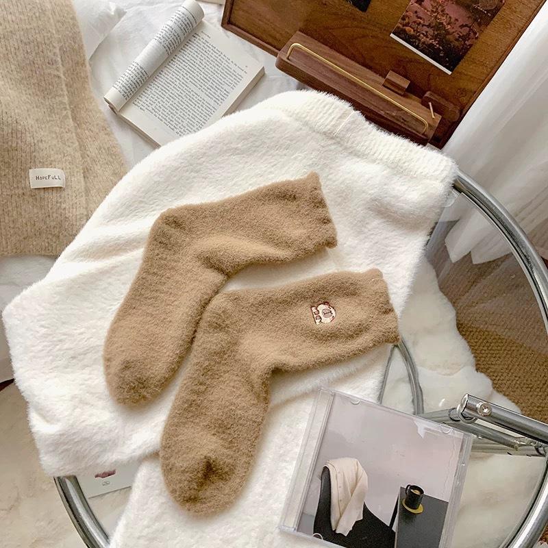 1/5 Pairs Cozy Hairy Mink Cute Capybara Mid-Calf Socks Women Autumn Winter Thicken Warmer Socks Sleep Floor Home Fluffy Sockings