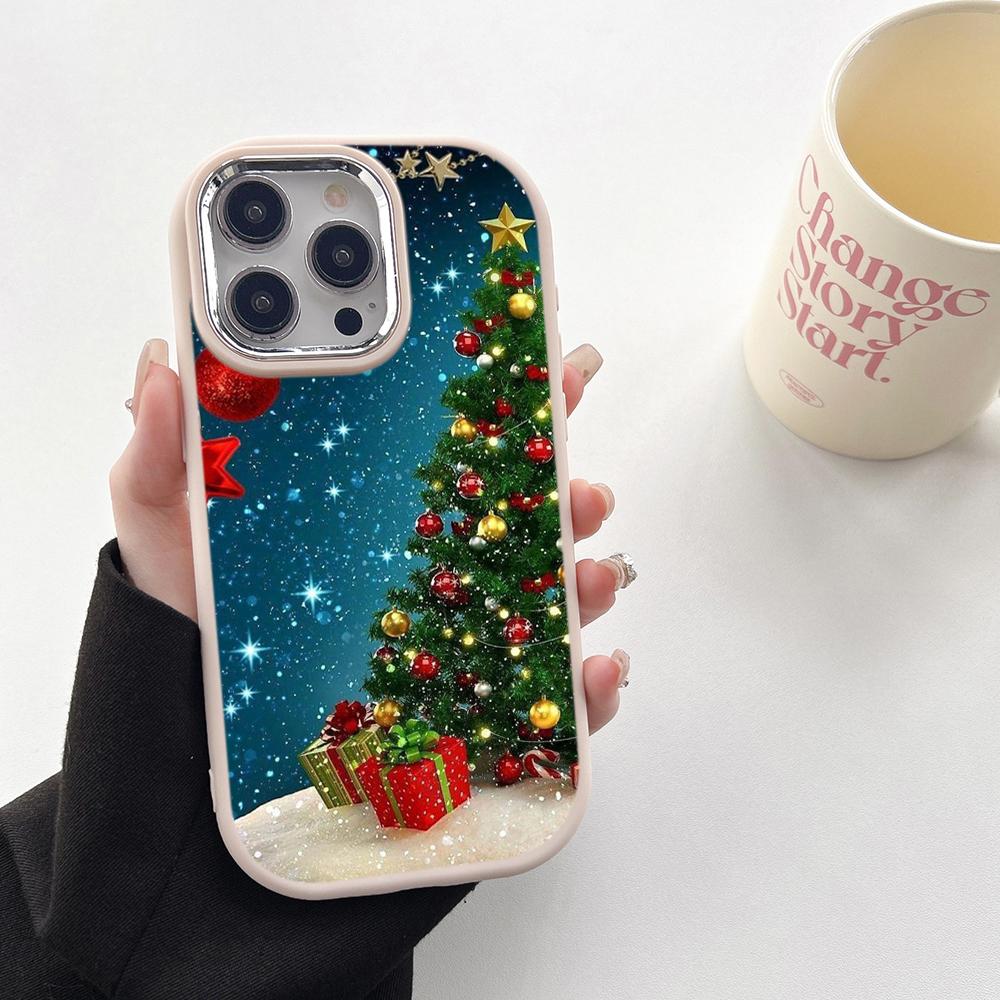 

N117 Новогодние Рождественские художественные мягкие чехлы для телефонов Samsung S24 S23 A15 A12 A35 A54 Infinix Hot 40i Tecno Plating Frame Camera Protector Back Cover Tecno Pop7/Pop 7 Pro