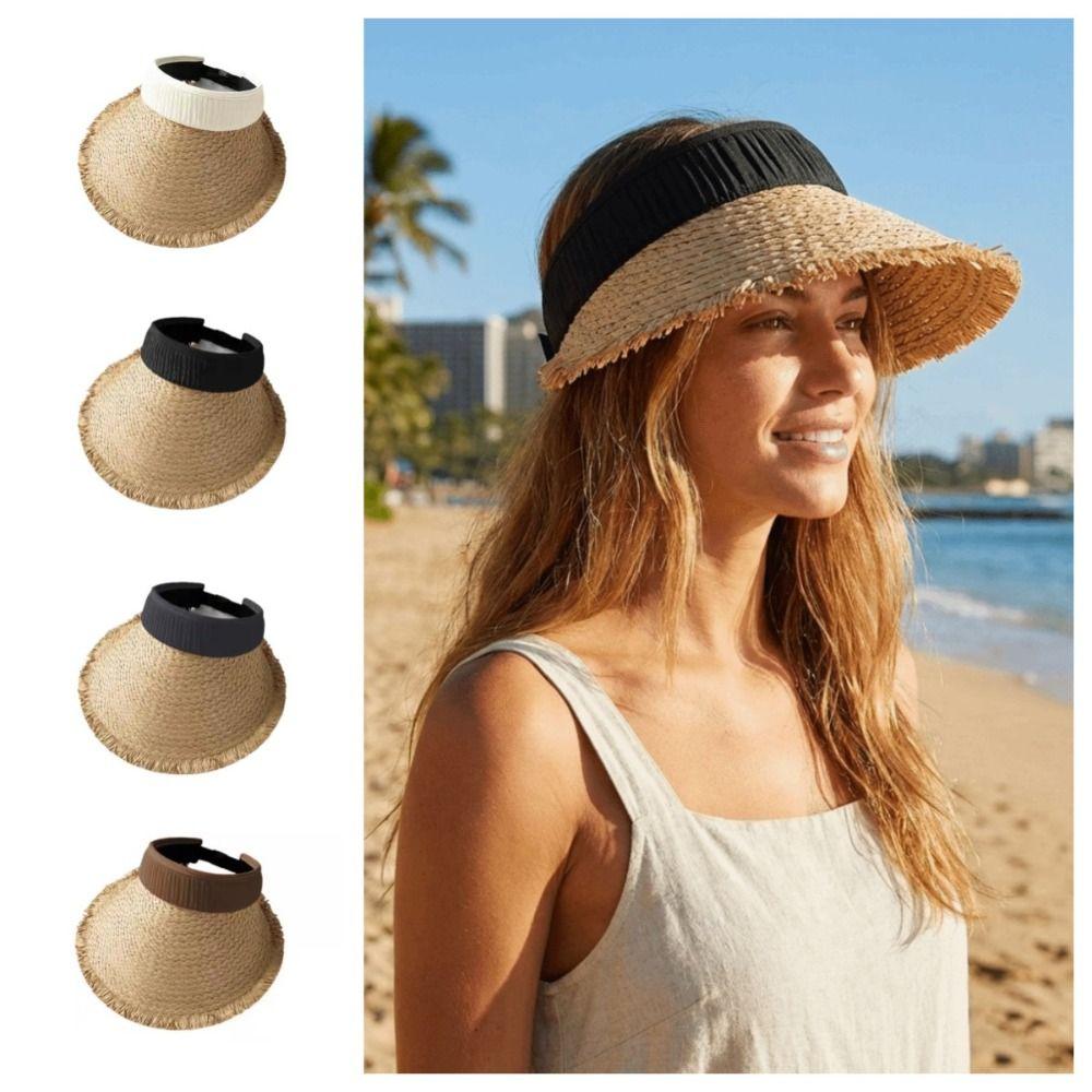 Woven Straw Visor Cap Sunscreen Summer Sun Cap Simple Empty Top Hat Seaside