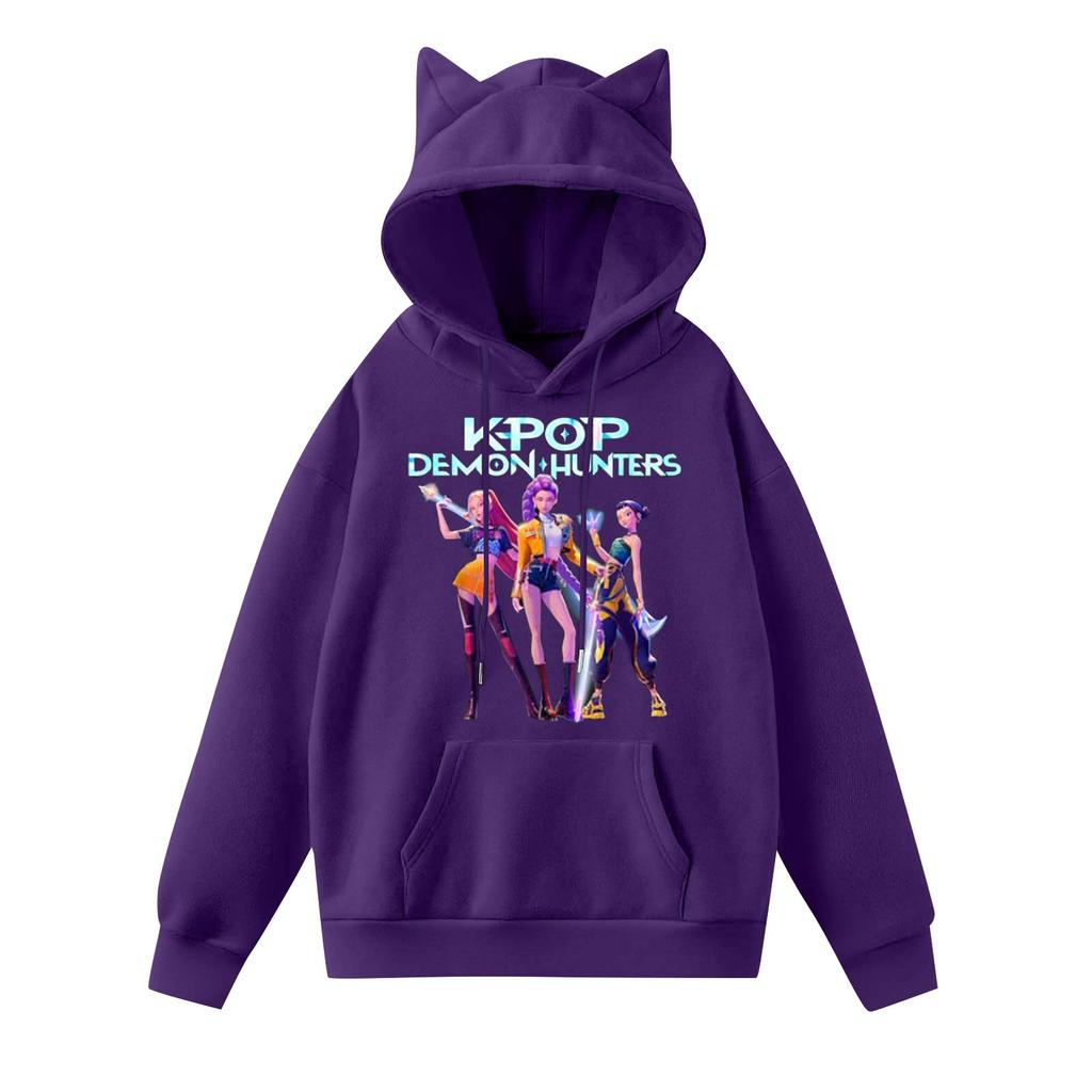 Ladies Fashion Casual Long Sleeve Printed Round Neck Hoodie Pullover Top With  Pockets