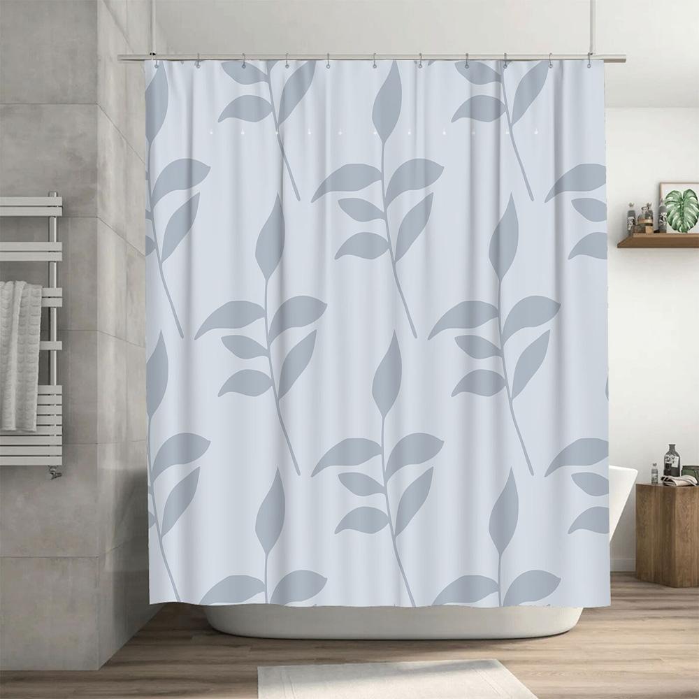 Modern Bathroom Decor With A Leaf Pattern Elegant Gray Shower Curtain Set For Your Home Or Hotel Spa Experience!