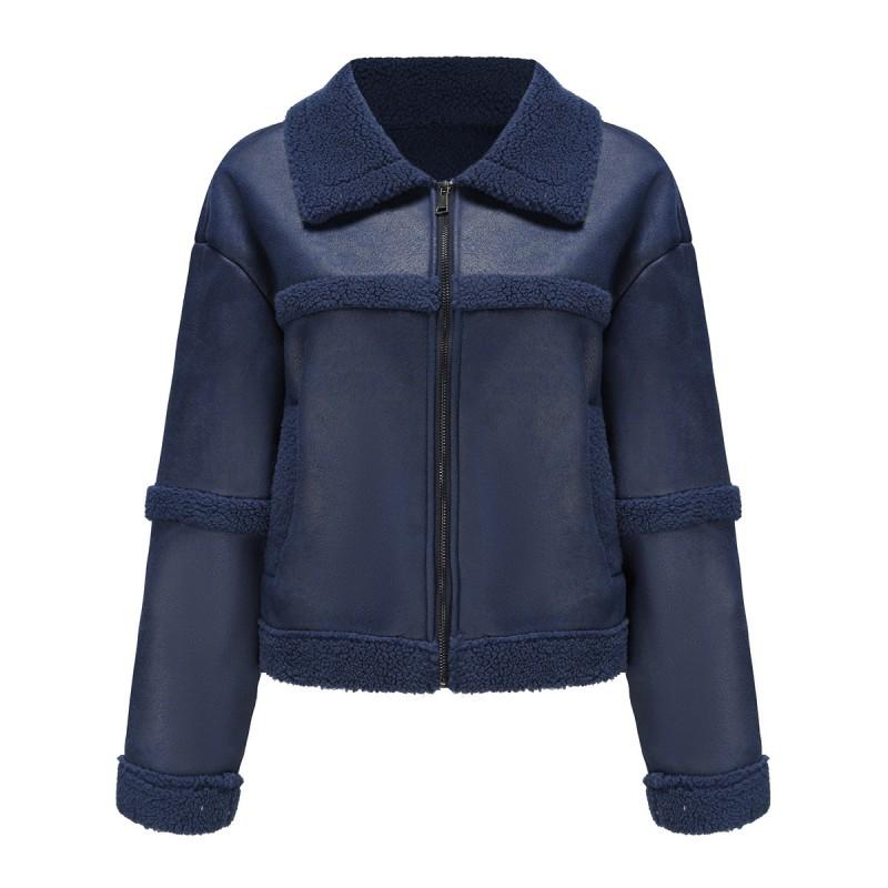 Womens Faux Leather Suede Jacket Winter Warm Lined Casual Windproof Coat Loose Fit