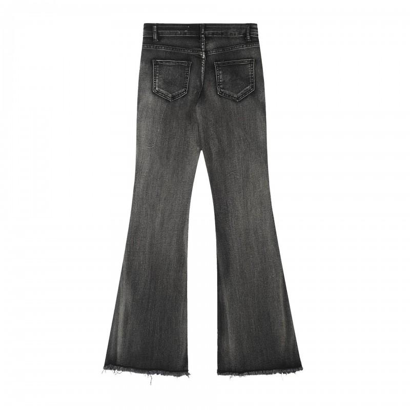 Y2K Streetwear High-Waisted Cropped Flare Jeans Mit Raw Hem Patchwork-Detail Damen