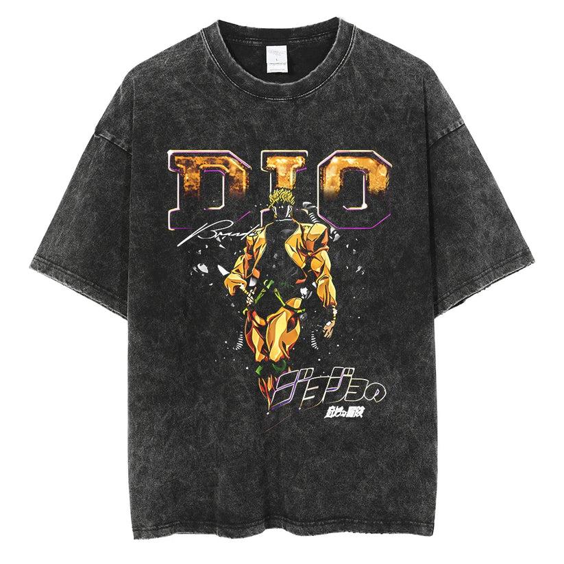 Манга JoJo s Bizarre Adventure Футболка с принтом DIO Уличная одежда Мужская Женская Одежда Винтажная Стиранная Хлопковая Футболка Летние Футболки S