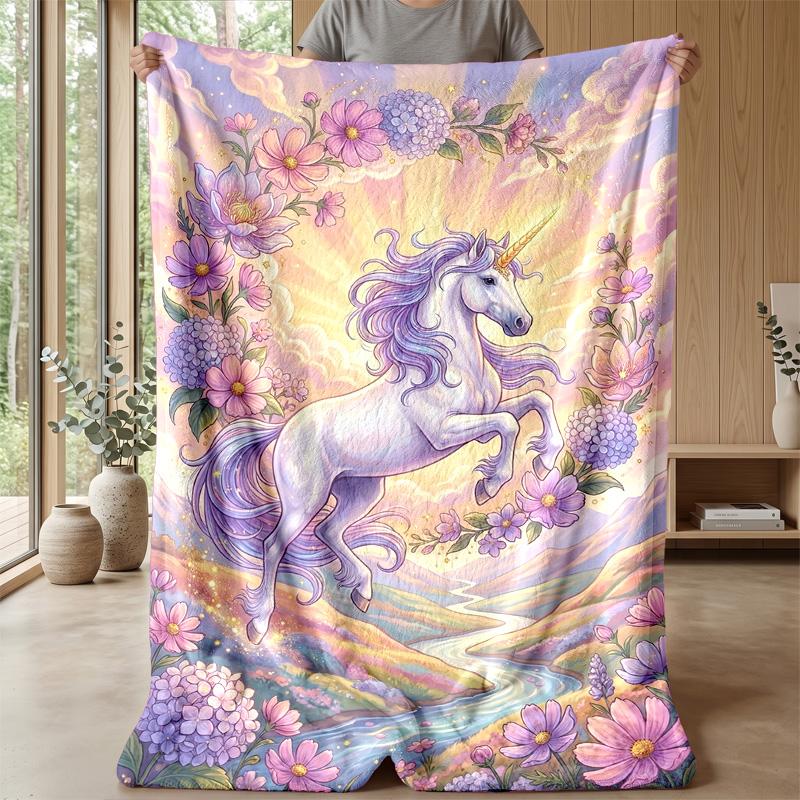 Magical Unicorn and Angel Theme Blanket Lightweight Warm Flannel Blanket Decorative Throw Blanket for Home Decoration