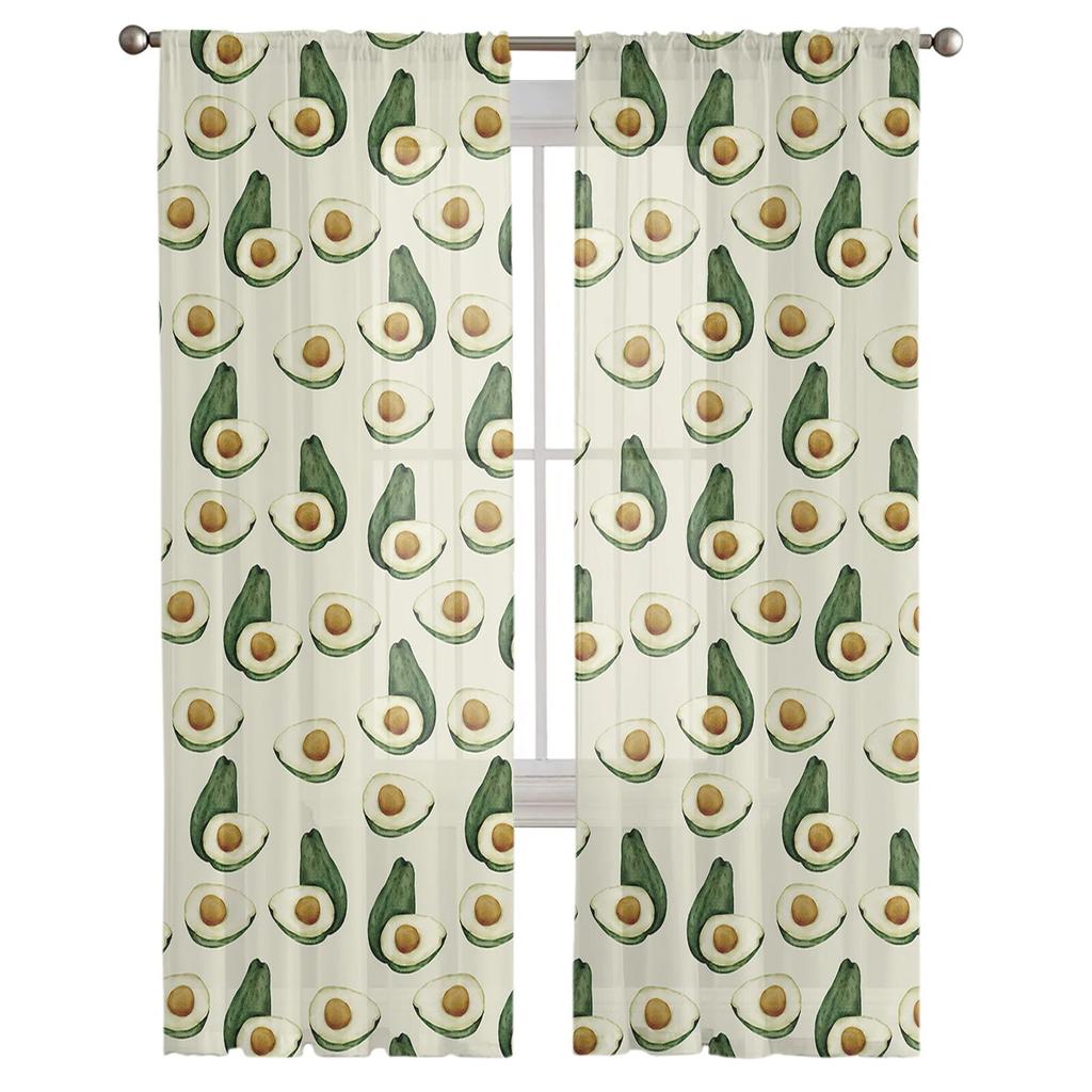 Avocado Plant Green Pit Oval Home Tulle Curtains for Bedroom Living Room Printed Sheer Curtains for Balcony Summer Home Decor