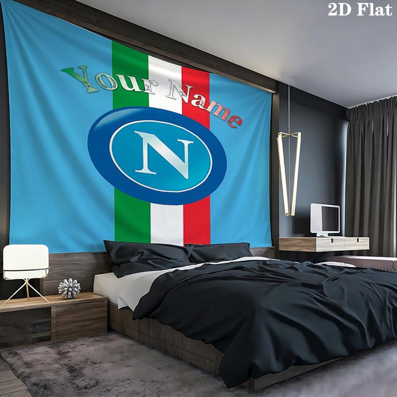 Napoli Crest Custom Name Wall Tapestry Aesthetic Wall Hanging Printed Fabric Blanket Decorative Tapestries For Bedroom Living Room Home Decor