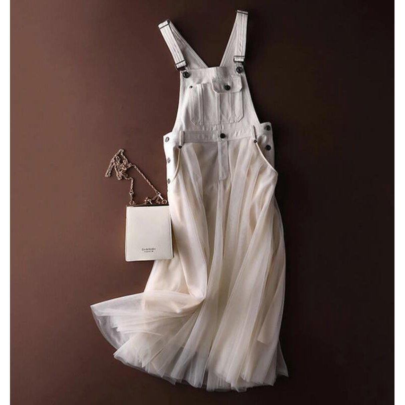 

Літній джинсовий сарафан з сітчастими підтяжками в японському та корейському стилі 2022 Medium абрикосовий