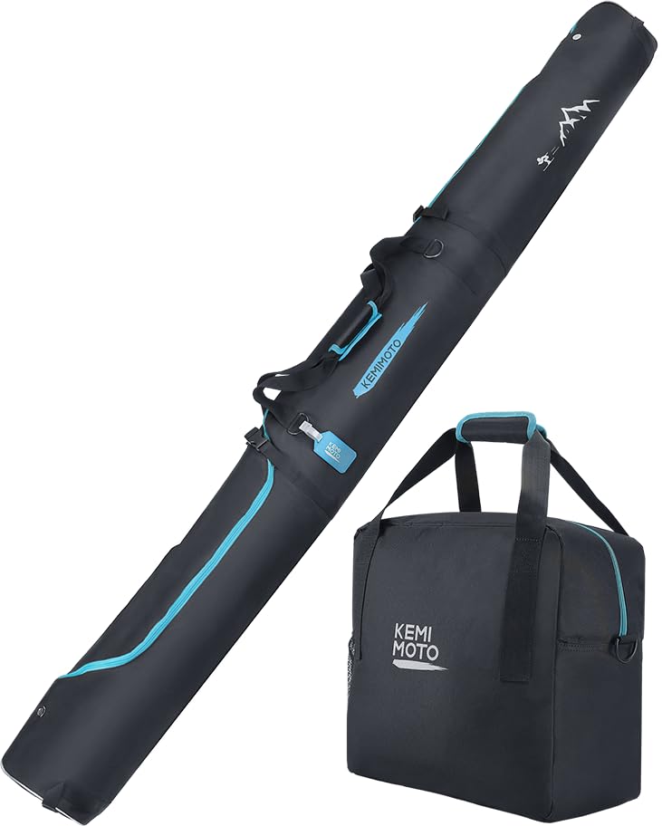 KEMIMOTO Ski Case Boot Bag of Fits skis up to Large Snowboard Large Helmet Boot KM301 & (Set 2) - 200cm, All-in-One, Capacity, Backpack, Bag, Case,