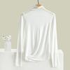Women Bottoming Top Half-high Collar Long Sleeve Elastic Skinny Soft Warm Solid Color Pullover Simple Style Lady Inner Wear Blouse