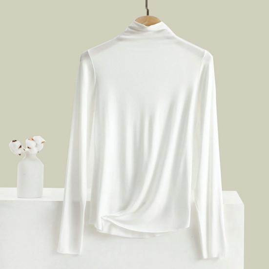 Women Bottoming Top Half-high Collar Long Sleeve Elastic Skinny Soft Warm Solid Color Pullover Simple Style Lady Inner Wear Blouse