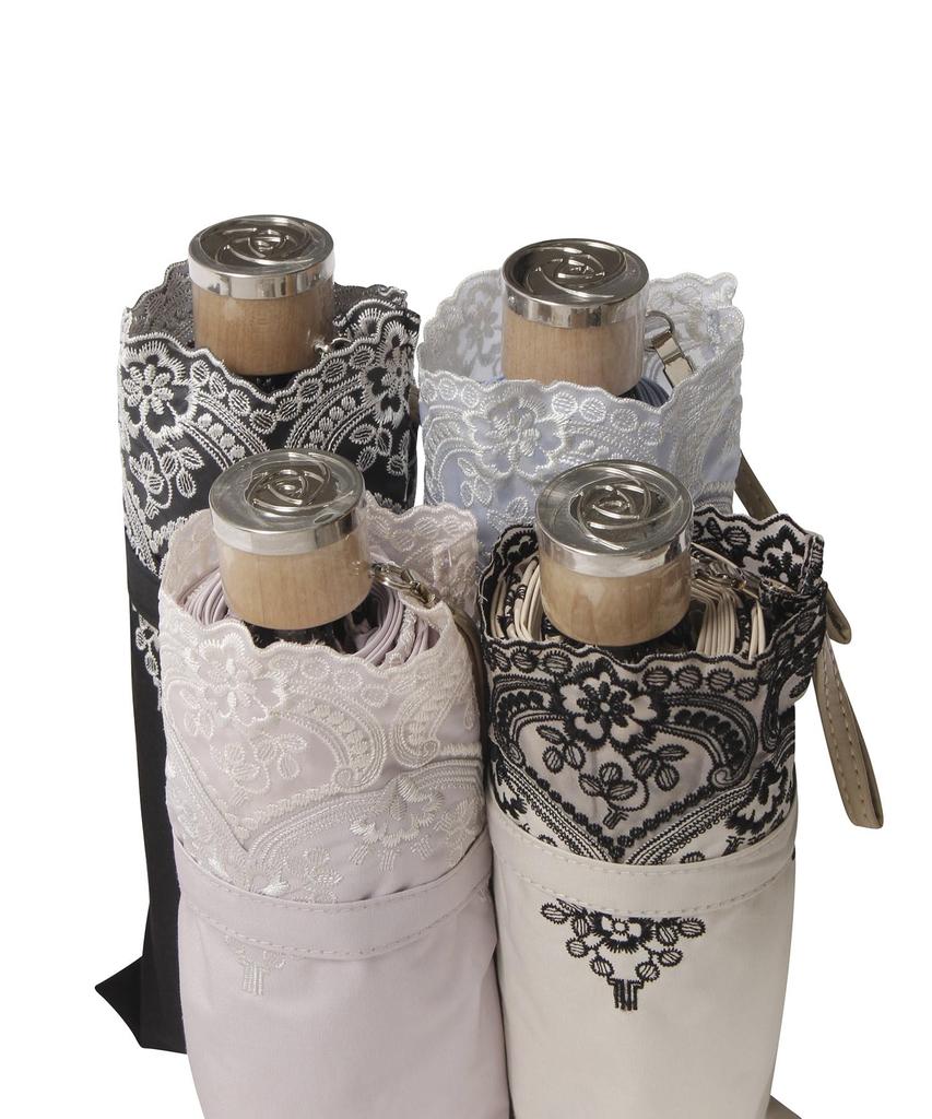 LANVIN COLLECTION Folding Sun and Rain Organza Floral Beige [Moonbat] Umbrella, Parasol, Umbrella, Heat-Blocking, Lightweight, Embroidered, Pattern,