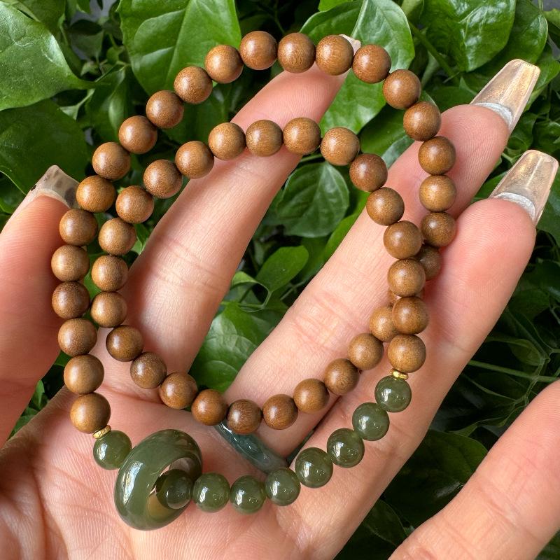 Sandalwood & Hetian Jade Double Circle Bracelet with 925 Silver for Men & Women