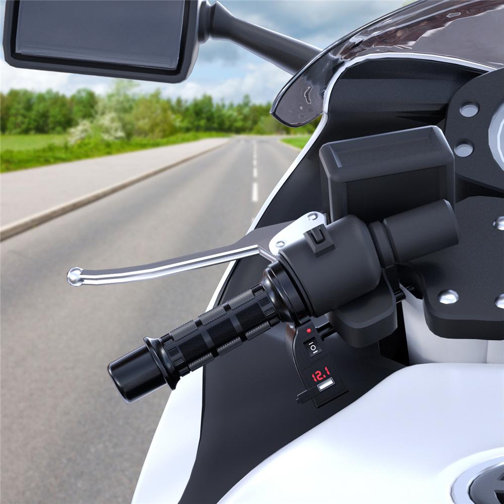 Universal Motorcycle Heated Grips 22mm Molded Grips ATV Heaters Temperature Control Hot Handlebar with USB