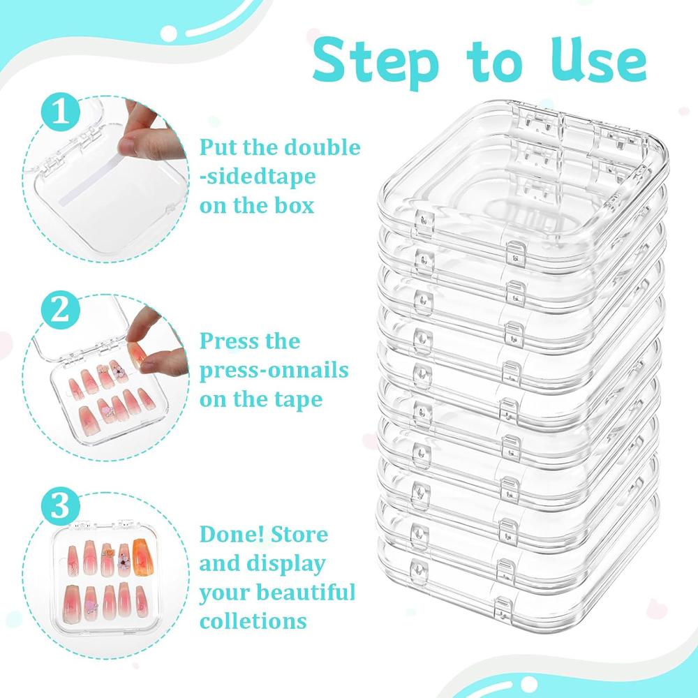10pcs Storage Box Flip-top Jewelry Box Transparent Nail Art Box Handmade Desktop Display Box Suitable for False Nails And Additi