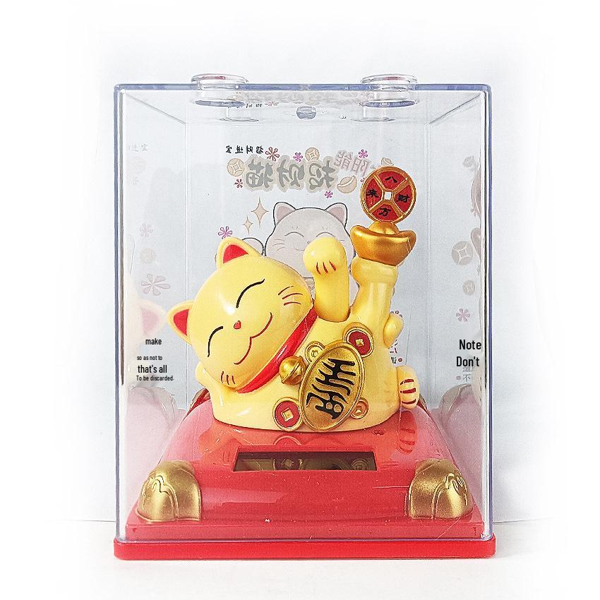 Y Solar Fortune Cat Waving Hand Ornament: Light-Powered Decor for Car, Living Room, or Office Desk