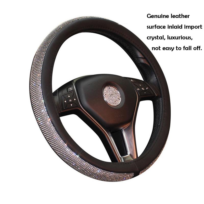Diamond Crystal Car Steering Wheel Covers Rhinestone Leather Auto Steering-Wheel Cover Car Interior Accessories For Girls Ladies