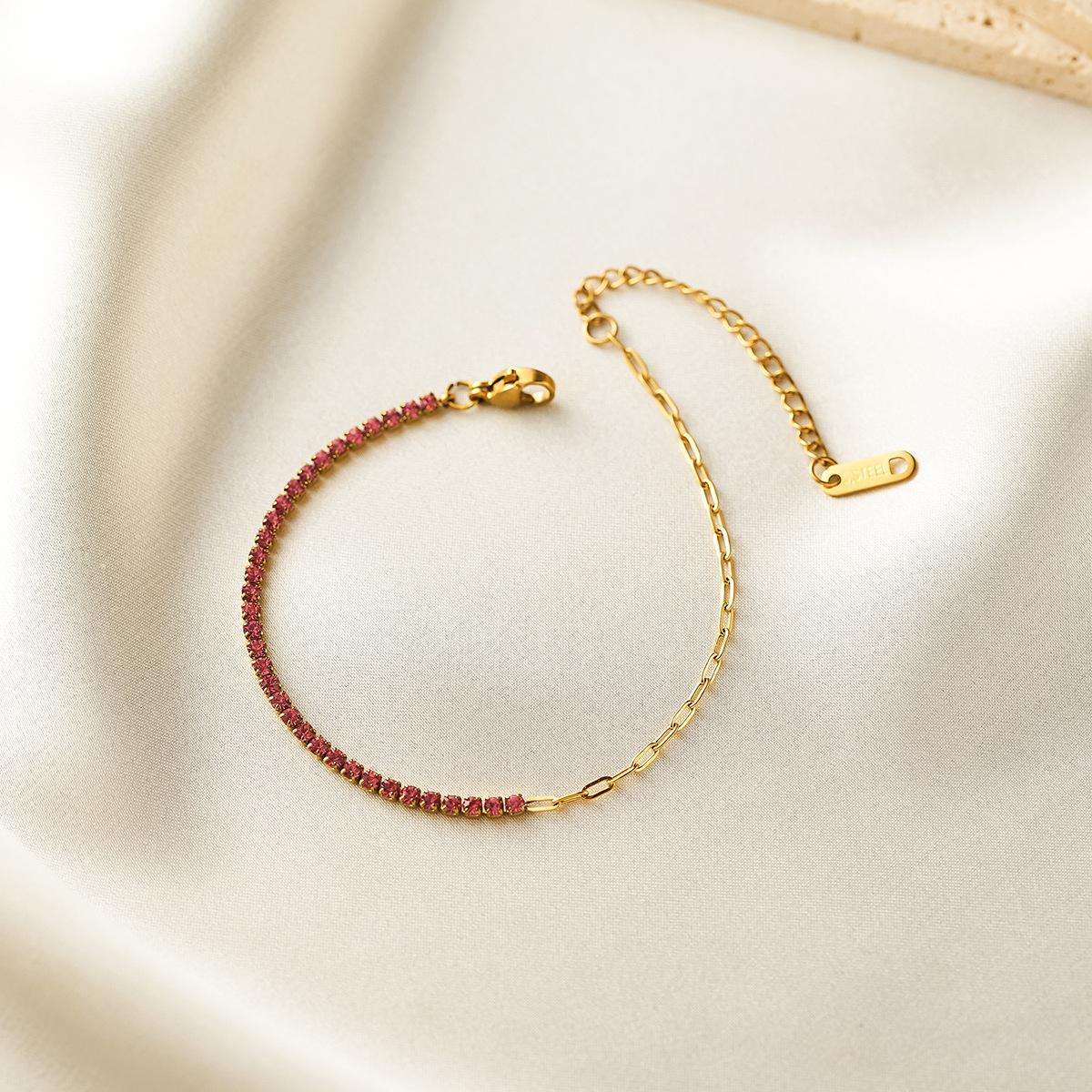 

Luxury Colorful Cubic Zirconia Tennis Bracelets For Women Girls Stainless Steel Gold Color Splicing Chain Bracelet Zircon Gifts 16-21 cm