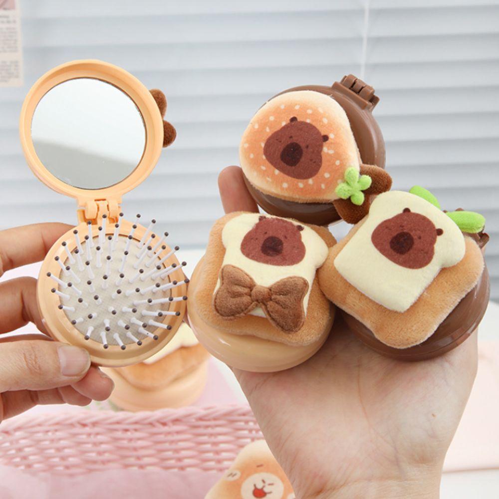 Lightweight Folding Makeup Mirror Small Size Air Cushion Massage Comb Travel Hair Brush  Travel Use