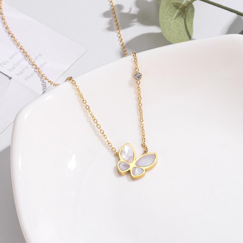 316L Stainless Steel Fashion Fine High-end Jewelry Natural Shell Zircon Butterfly Charms Collier Necklaces Pendants For Women