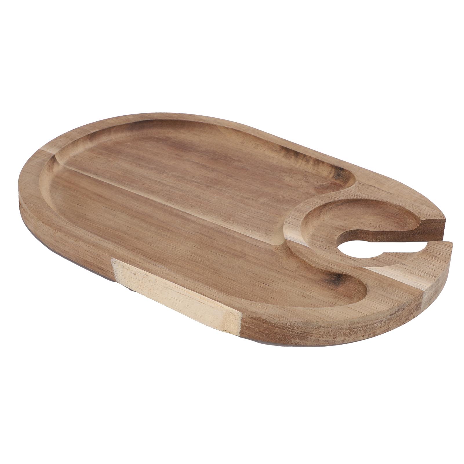 

Wooden Wine Appetizer Plate with Glass Holder Cocktail Tray Charcuterie Board for Cheese Snacks Party Entertainment