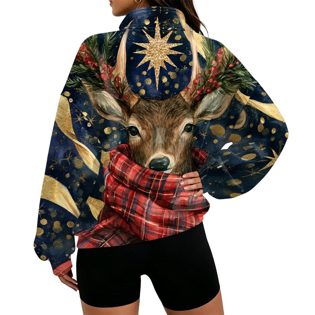Damen Trendy Print Halbzip-Sweatshirt Leichter Lässiger Pullover für den Alltag