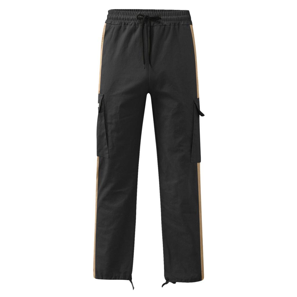 Spring and Autumn Men's Overalls Drawstring Drawstring Pocket Color Matching Long Pants