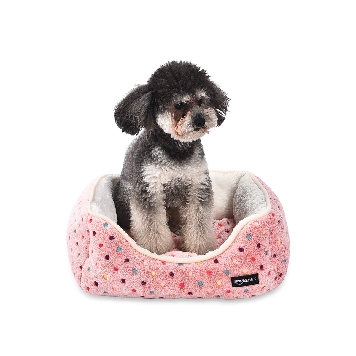 

AmazonBasics Pet Cuddler Bed Square Polka Dot Pink Small 47L x 37W x 13H cm