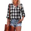 2025 Spring/Autumn V-neck Long Sleeve Plaid Pullover Lapel Loose Fit Women's Shirt