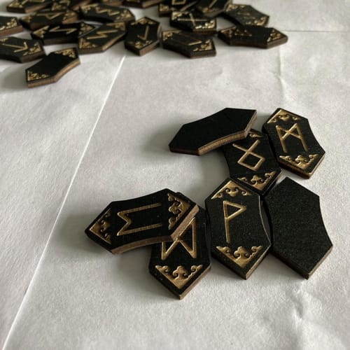 Rune Card Set - Wooden Rune Stone Set | Wood Rune Stone Card Set with 25 Rune Cards, Storage Bag, and Tablecloth for Divination and Meditation