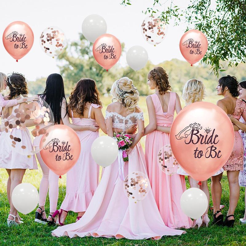 Rose Gold Bride-to-Be Confetti Balloon Set - 15 Pieces Wedding Party Decor