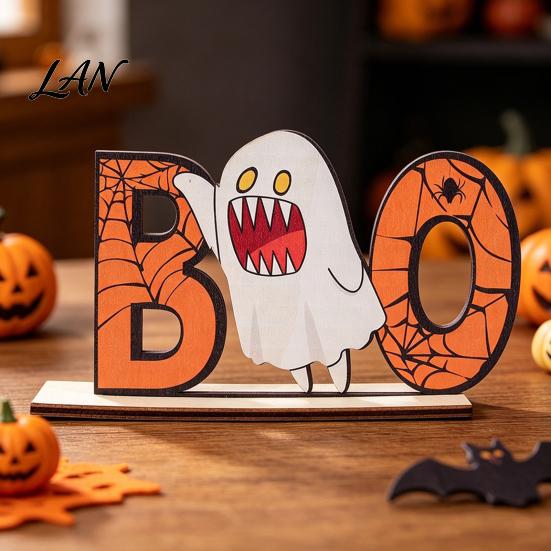 Halloween Home Festive Decor Wooden Table Sign, Cute Pumpkin Boo Ghost Centerpiece Tabletop for Indoor Mantel Fireplace Decorative Fall Sign