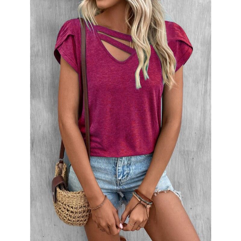 Fashion V-Neck Tops Sweet Casual Shirt Summer 2023 Petal Sleeve Blouse Female Loose Solid Shirt Women Blusas Elegant 26036