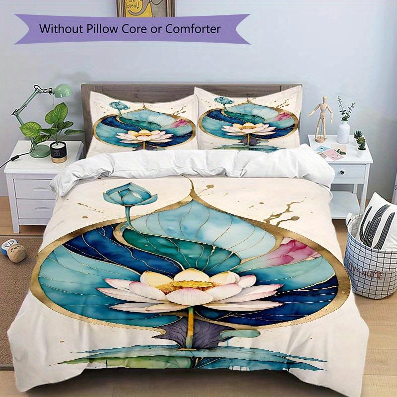 3pcs Lotus Bloom Soft Comfortable Bedding set, For Bedroom, Guest Room And Dorm, All - Season Use, High-Definition Printing157