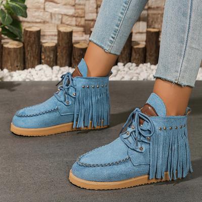 Damenstiefel Neue Quasten-Stil Plateau-Stiefel Retro-Mode Stiefeletten Damen Outdoor-Wanderschuhe für Damen Botas De Mujer