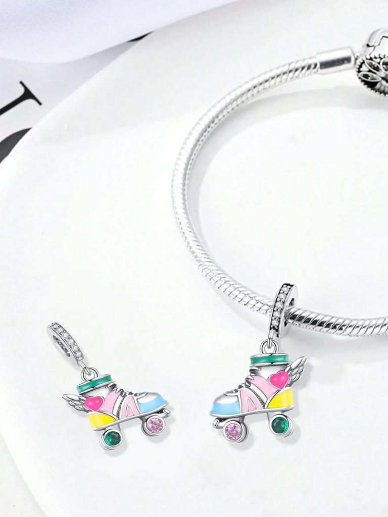 Copper Plated Original Charms Summer Roller Skates Coconut Tree Beads Fit Bracelet Women'S Jewelry Gift