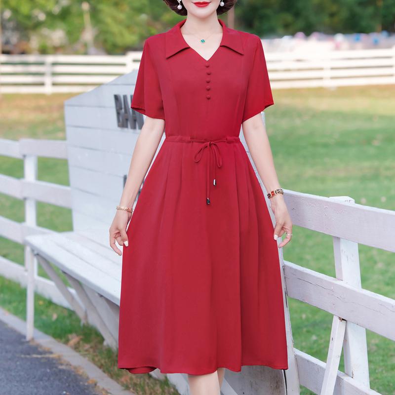 

Элегантные платья для женщин, большие размеры, винтажное платье с коротким рукавом, летнее однотонное платье XL красный