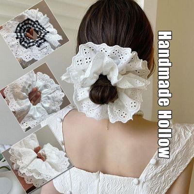 1 Adet Büyük Boy Pamuk Dantel Fransız Saç Bantları Saç Scrunchie Saç Çift Elastik İpek Aksesuarlar H6I1