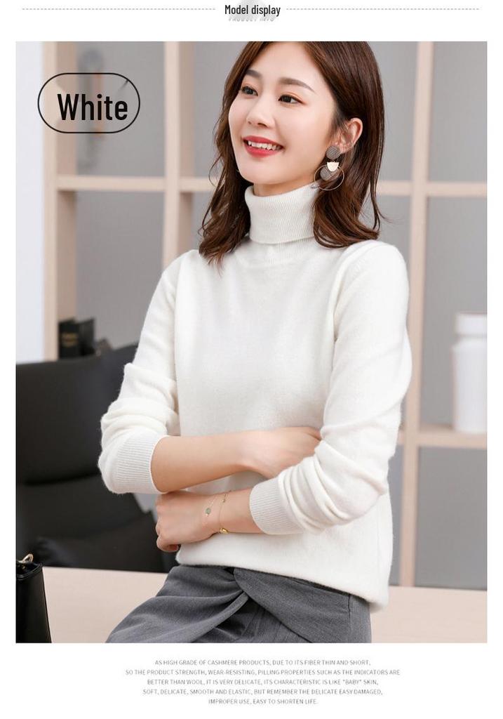 Women's 100% Pure Wool High-Neck Cashmere Sweater – Stylish Short Knitted Base Layer for Autumn/Winter